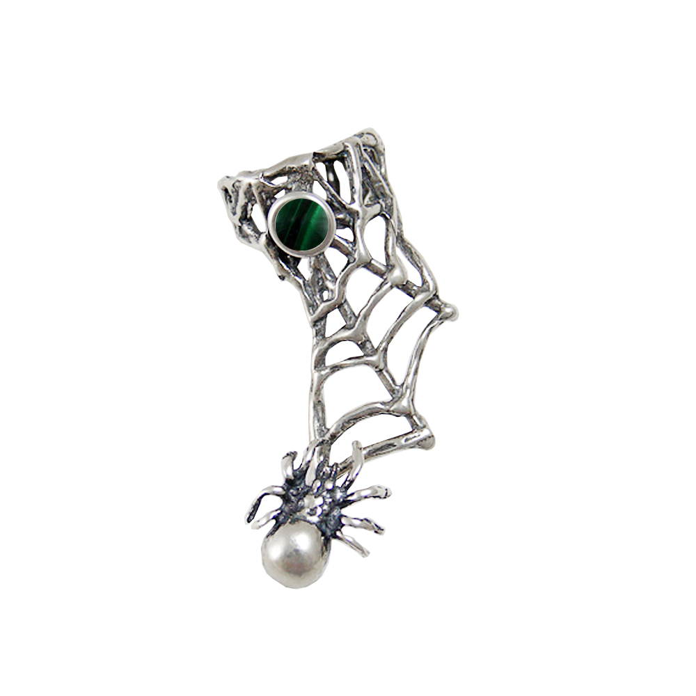 Sterling Silver Spider Web Ear Cuff With Malachite Sterling Silver Spider Web Ear Cuff With Malachite